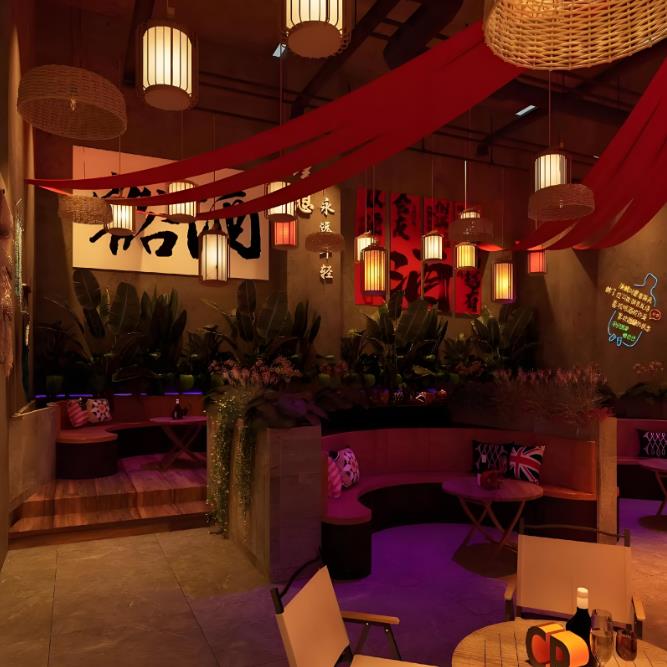 中式復古風格的民謠酒吧裝修設計效果圖